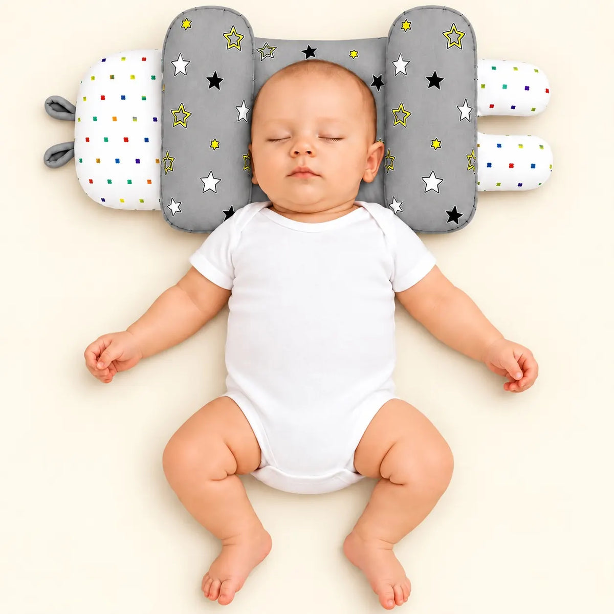 Adjustable Baby Head Shape Pillow Grey Stars in Pakistan