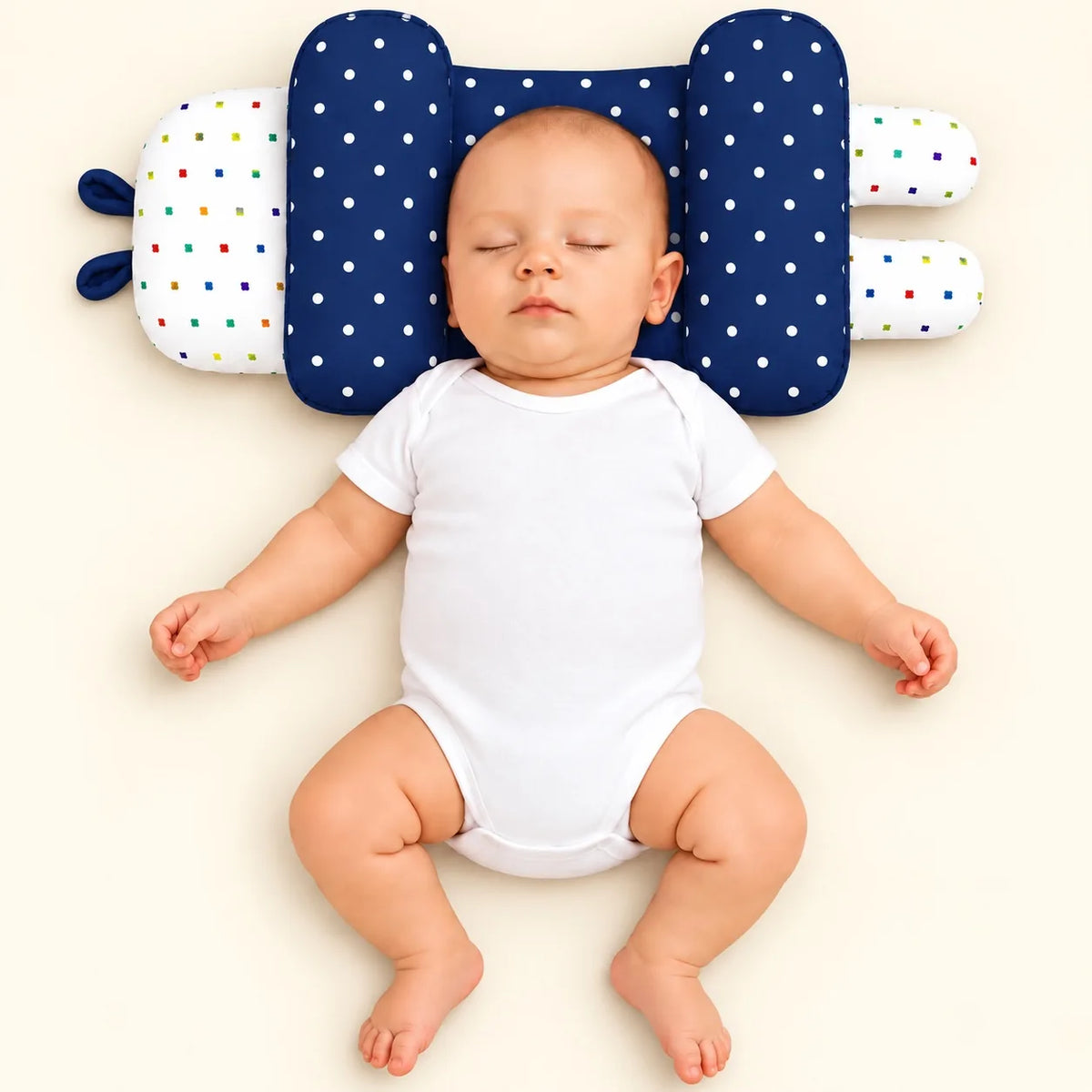 Adjustable Baby Head Shape Pillow Navy Polka Dot in Pakistan