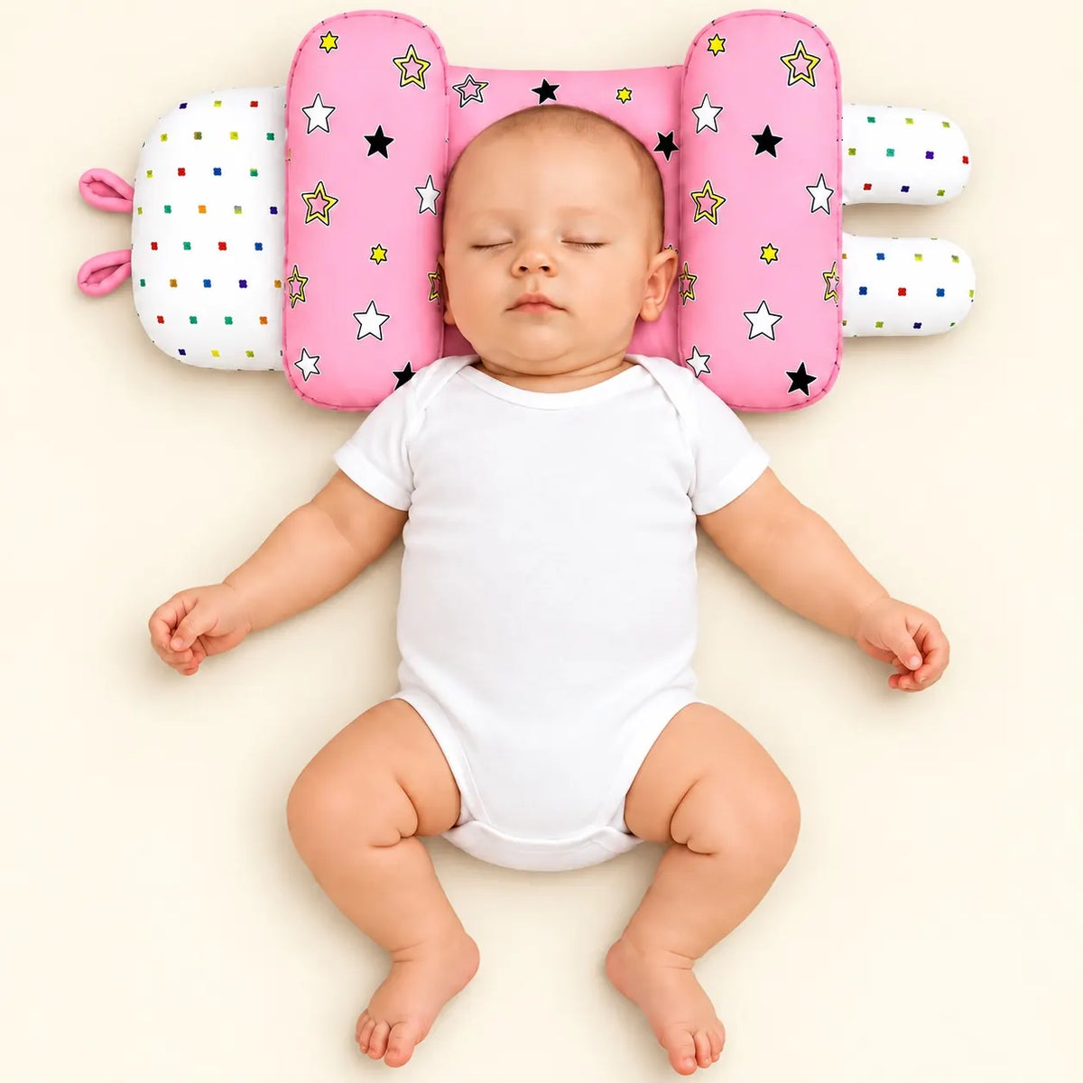 Adjustable Baby Head Shape Pillow Pink Stars in Pakistan
