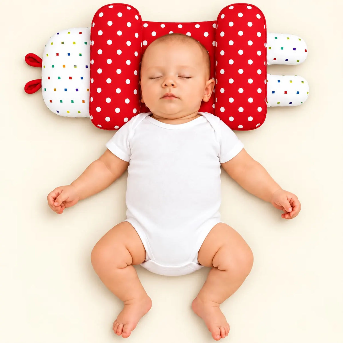 Adjustable Baby Head Shape Pillow Red Polka Dot in Pakistan