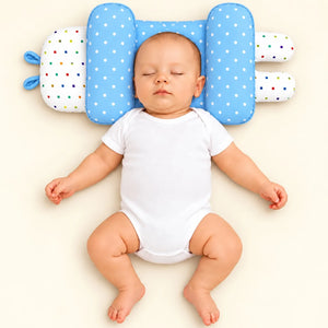 Adjustable Baby Head Shape Pillow Sky Blue Polka Dot in Pakistan