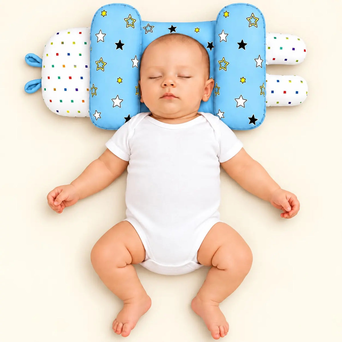 Adjustable Baby Head Shape Pillow Sky Blue Stars in Pakistan