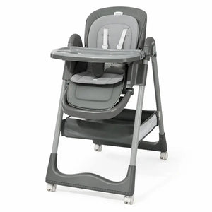 Kidilo KD905 Foldable Baby High Chair in Grey with Safety Harness and Comfortable Cushioned Seat