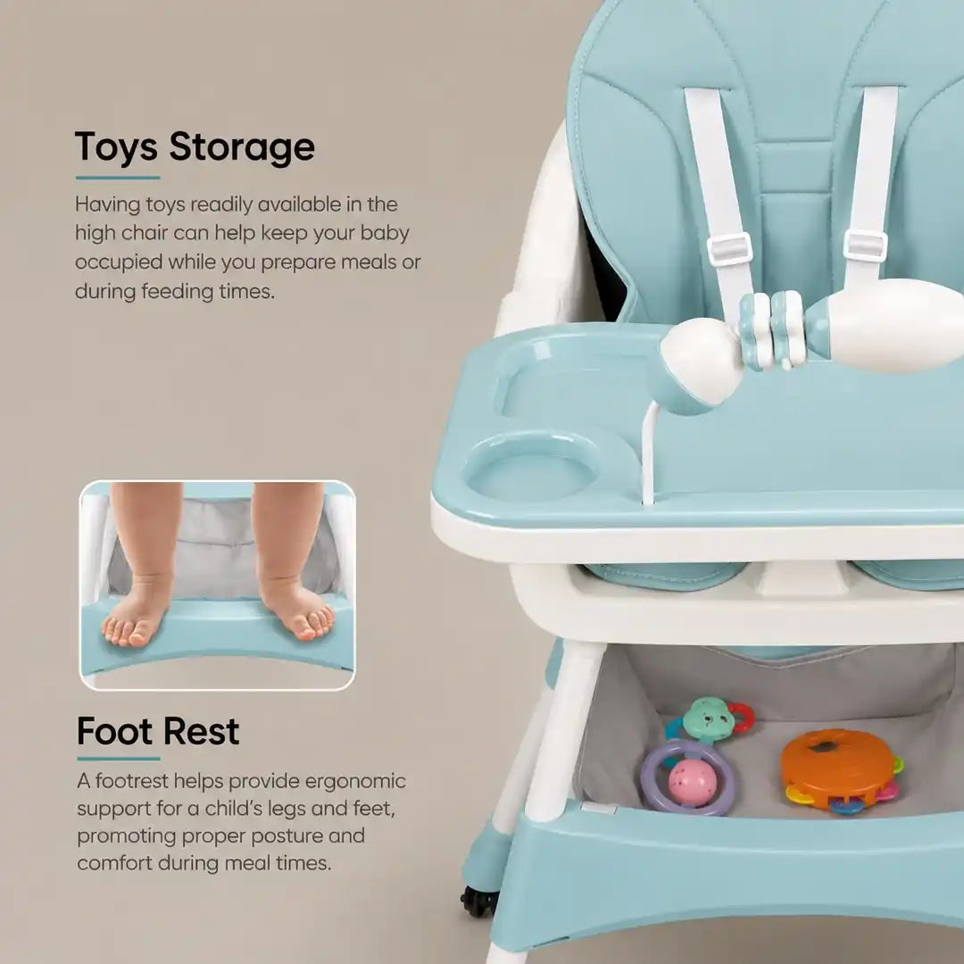 Kidilo baby high chair with toy storage basket and footrest for feeding comfort 