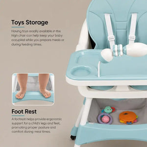 Kidilo baby high chair with toy storage basket and footrest for feeding comfort 