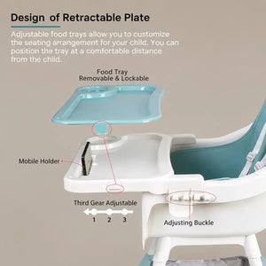 Kidilo baby high chair with removable lockable food tray and adjustable tray positions