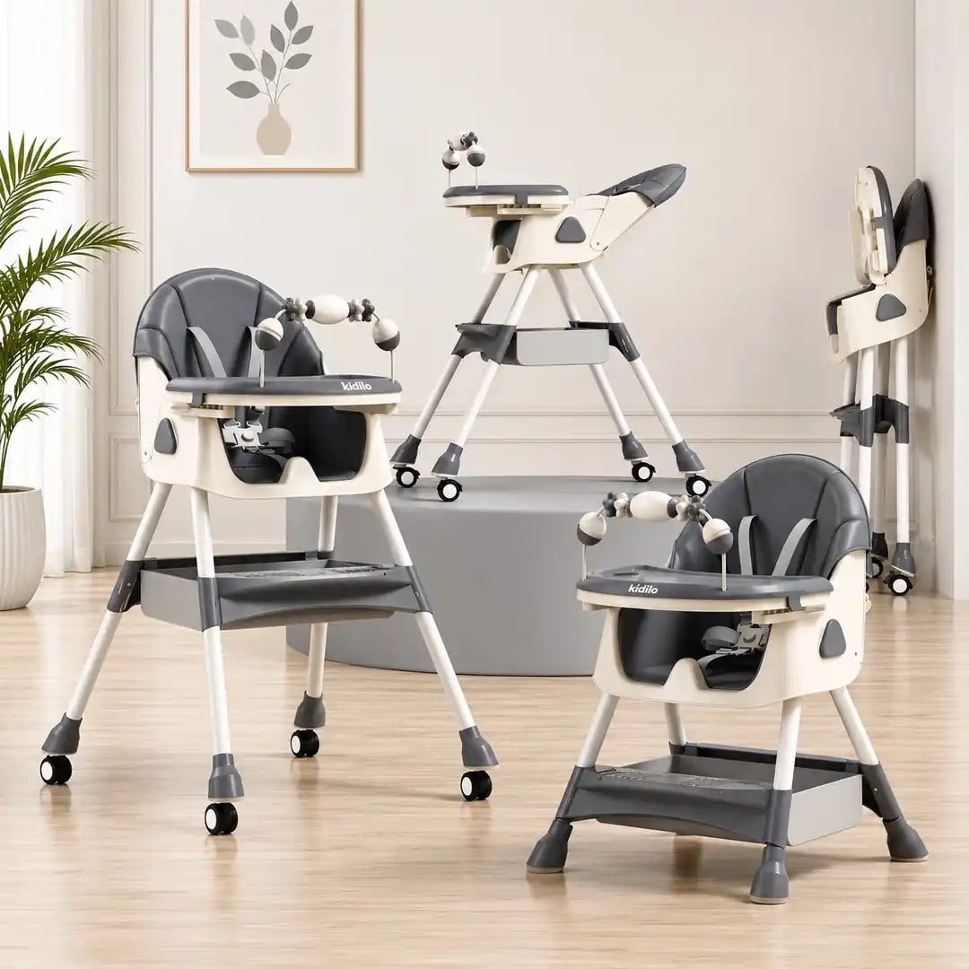 Kidilo baby high chair grey color with adjustable and foldable configurations