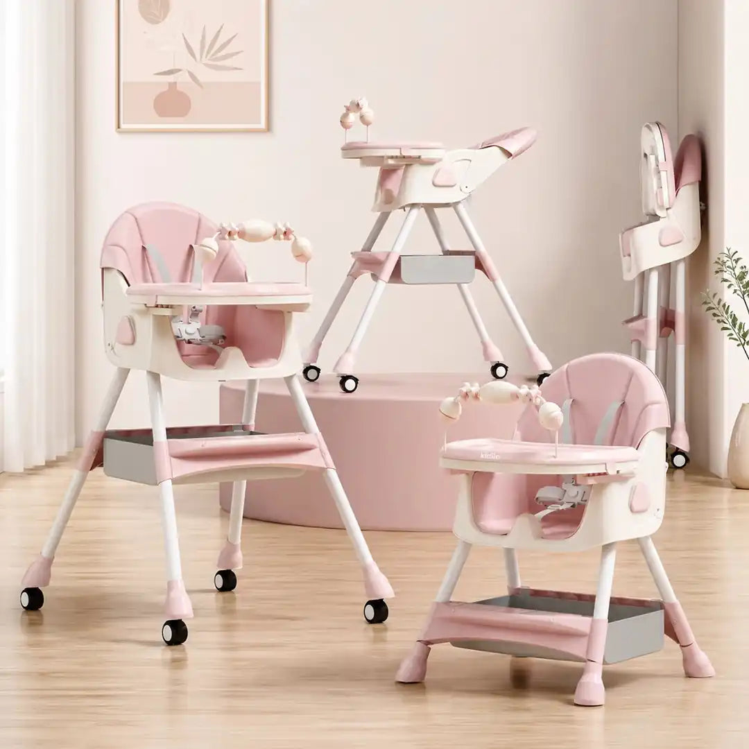 Kidilo baby high chair pink color with multiple seating and folding positions