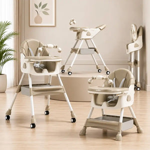 Kidilo baby high chair beige color with multiple seating and folding positions