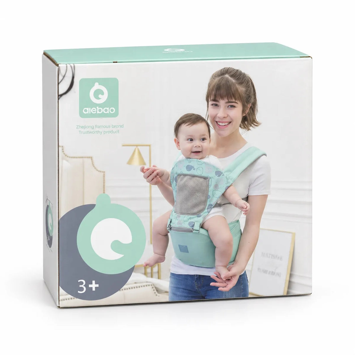 Adjustable Baby Hip Seat Carrier with Mesh Panel and Packaging