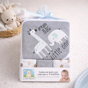 Grey Baby Hooded Bath Towel and 3 Wash Cloth Set in Soft Microfiber Material