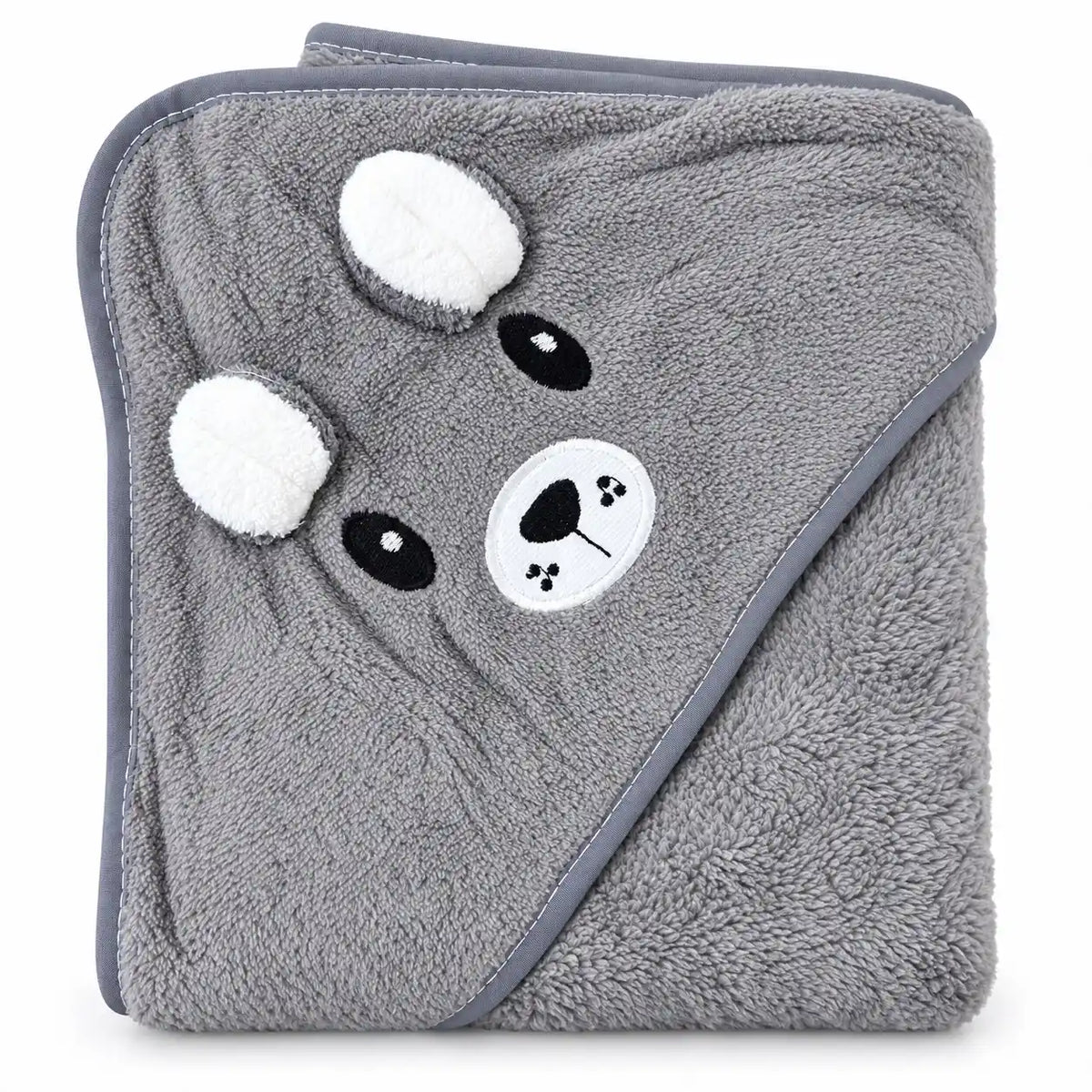 Premium coral velvet baby hooded wrap sheet bear design in grey