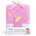 Premium Baby Hooded Bath Towel Set in Pink with Butterfly Design and 3 Wash Cloths