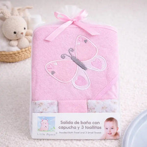 Pink Baby Hooded Bath Towel and 3 Wash Cloth Set for Newborns and Infants
