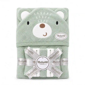 Baby hooded bath towel and washcloth set with pink cat design