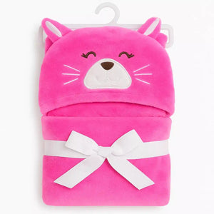 Pink character hooded plush fleece baby wrapping sheet and blanket