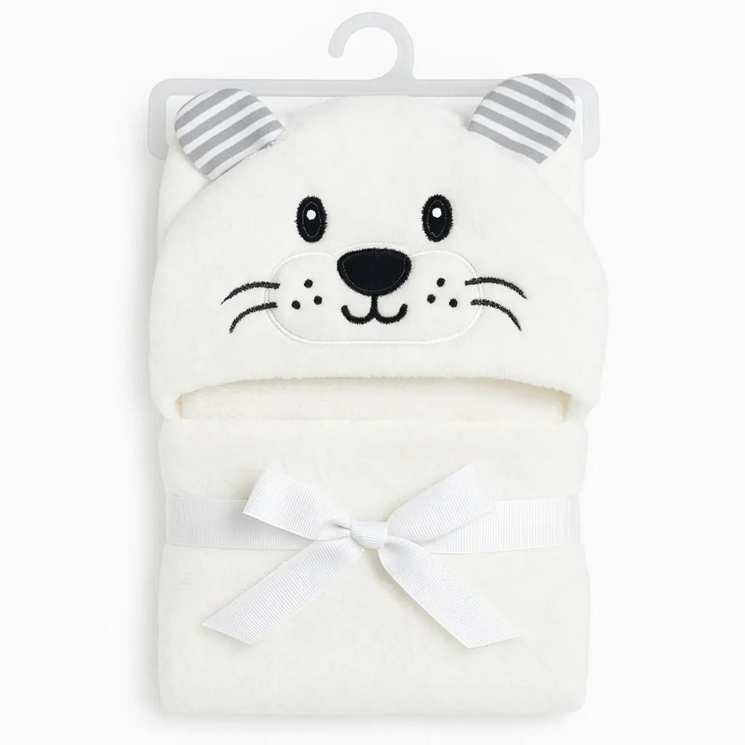 White bunny hooded plush fleece baby wrapping sheet for newborn swaddling