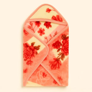 Pink star print plush mink baby hood blanket with hooded corner