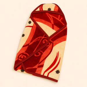 Red printed plush mink baby hood blanket for newborn wrapping
