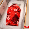 Baby hooded plush blanket in red floral print