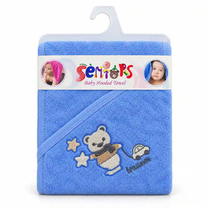 Blue baby hooded bath towel with soft terry fabric