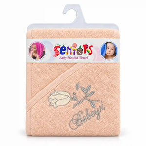 Peach baby hooded bath towel with soft terry fabric
