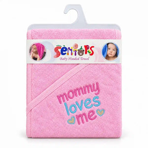 Pink baby hooded bath towel with soft terry fabric