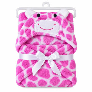 Pink giraffe hooded baby wrap blanket with hanger