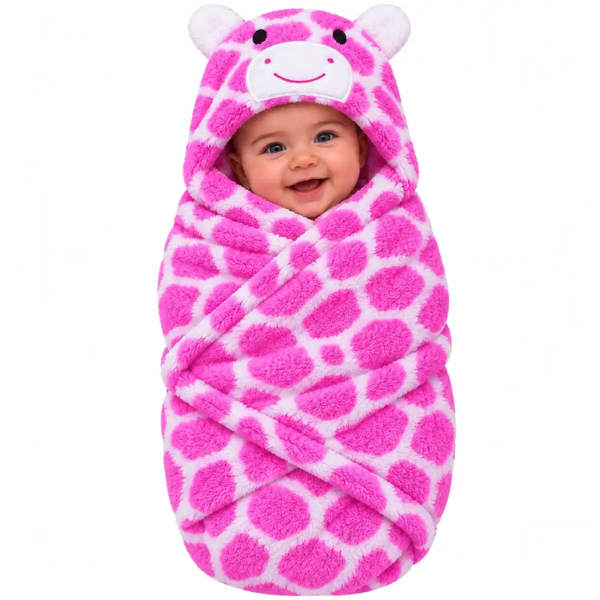 Pink giraffe hooded baby wrap blanket for newborn baby 