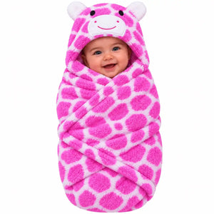 Pink giraffe hooded baby wrap blanket for newborn baby 
