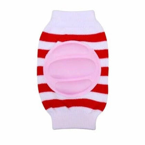 Single red and white baby knee pad with padded cushion