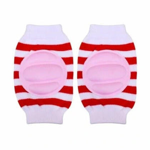 Red and white baby knee pads pair for crawling protection