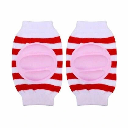 Red and white baby knee pads pair for crawling protection