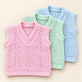 Baby Woolen Knitted Sleeveless Sweater Vests Pink Mint Green and Light Blue