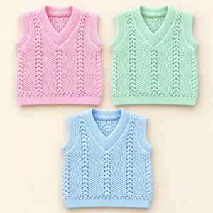 1. Baby Woolen V Neck Sweater Vests in Pink Mint Green and Light Blue