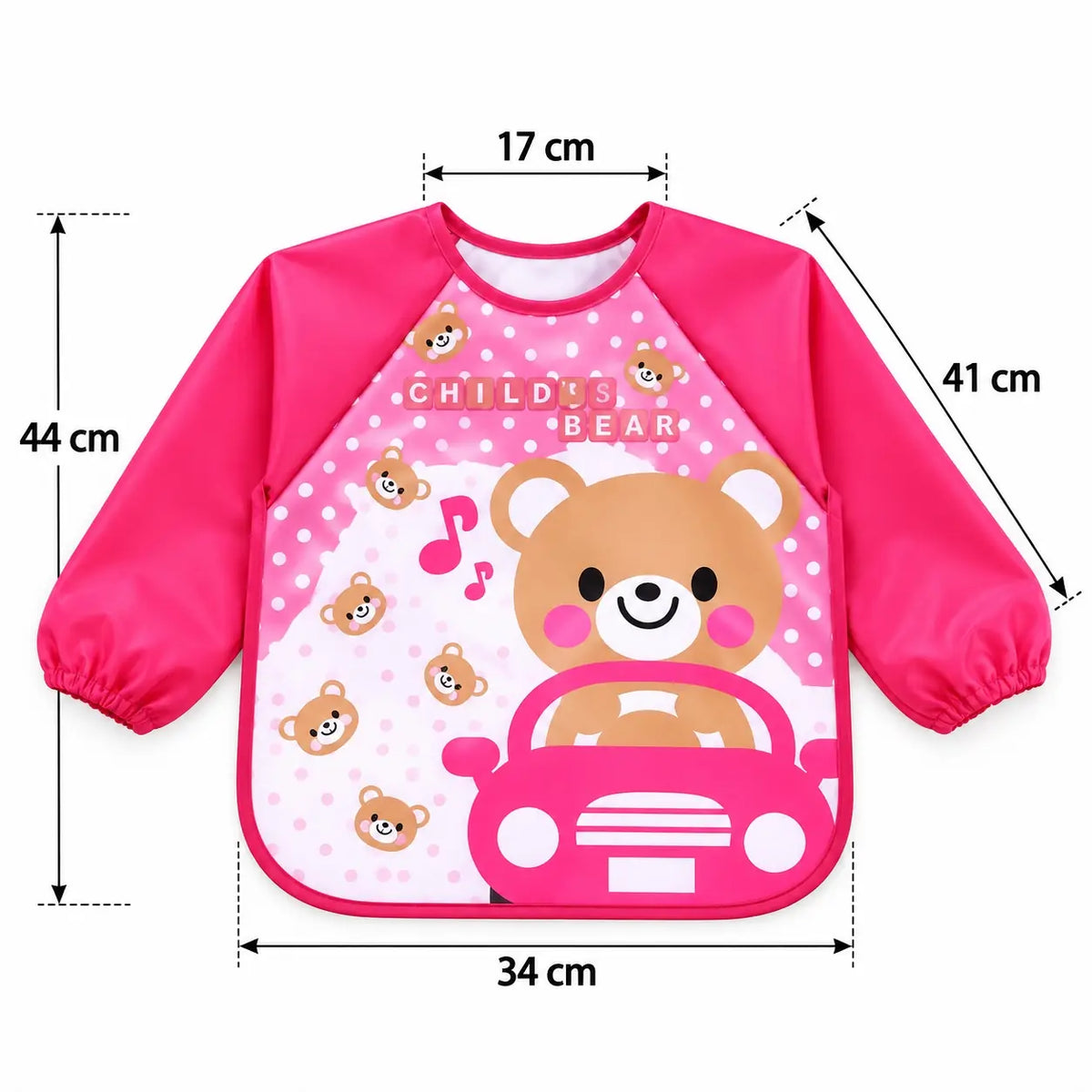 Baby Long Sleeve Feeding Bib Size Guide 44 x 34 cm