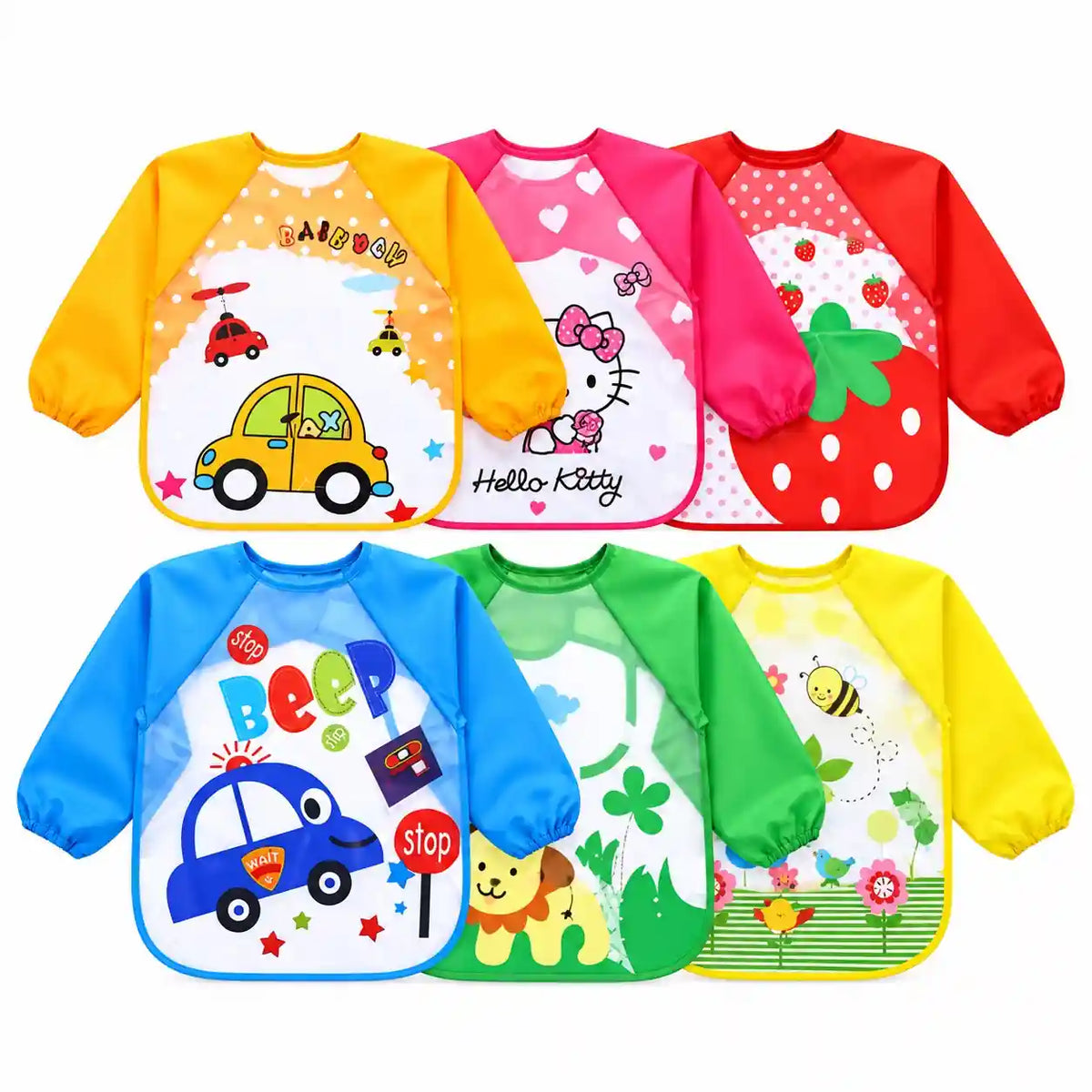 Baby Long Sleeve Feeding Bibs in Colorful Printed Designs