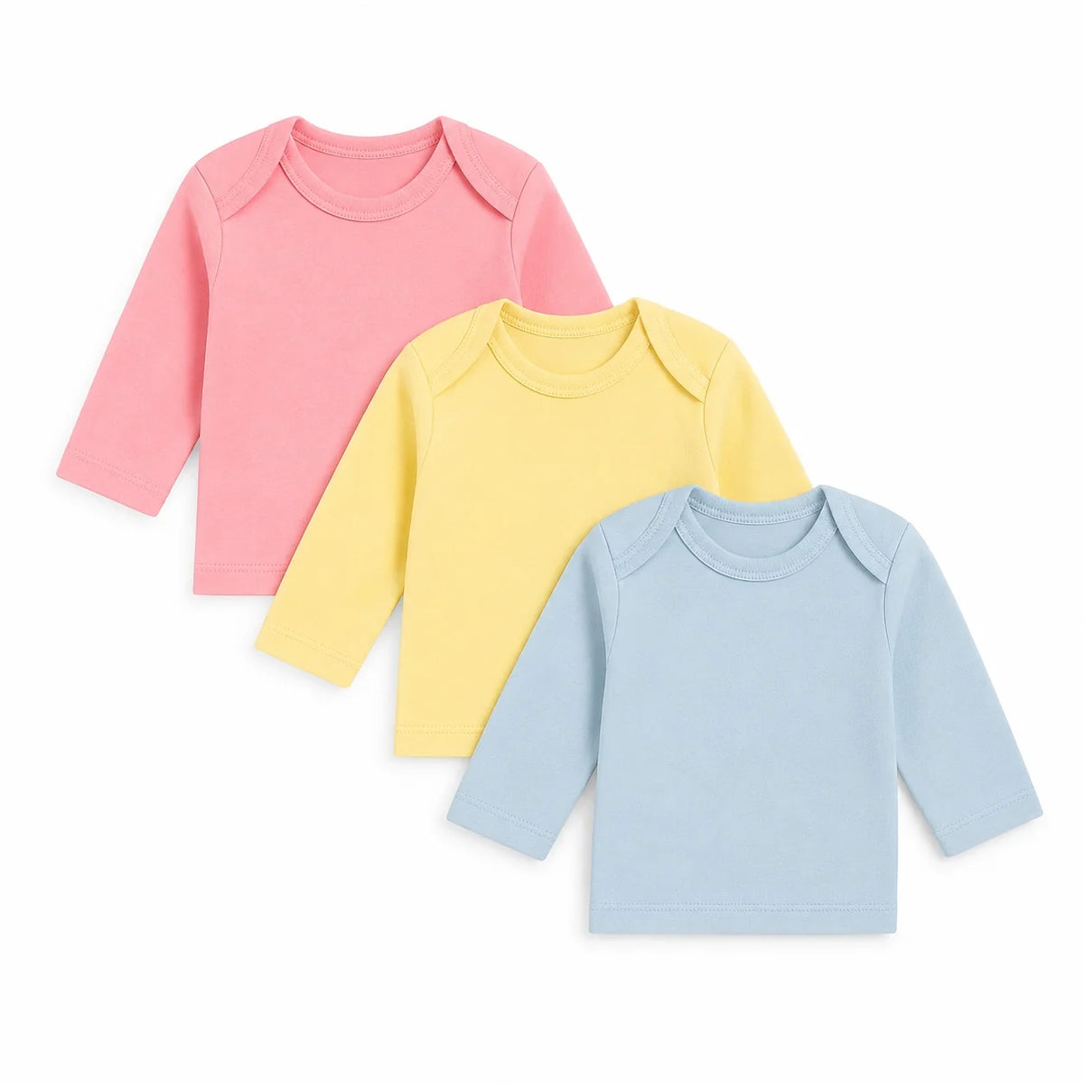 Baby long sleeve inner shirts pack of 3 in pink yellow and blue
