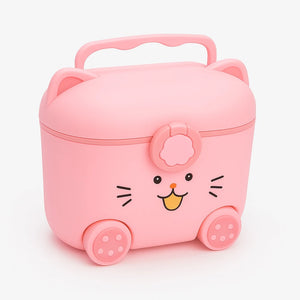 Pink cat-shaped baby milk powder storage box with airtight paw-lock lid, 180g