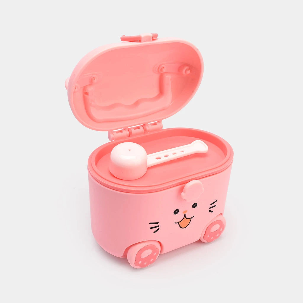 Pink cat-shaped baby milk powder storage box with open airtight lid