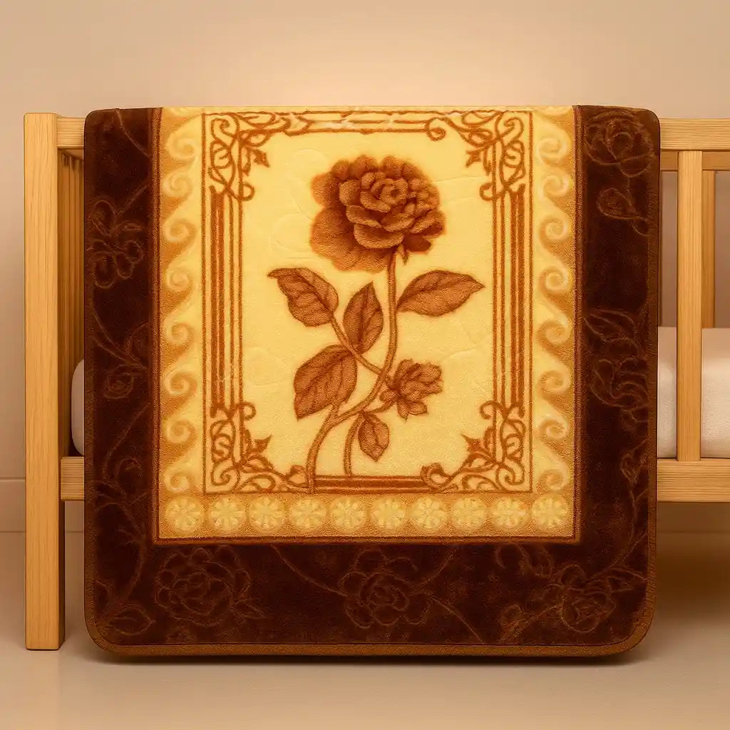 Brown floral royal embossed baby blanket with soft cushy double-sided fabric