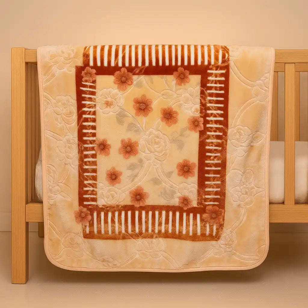 Cream patterned royal embossed baby blanket, 90 x 110 cm