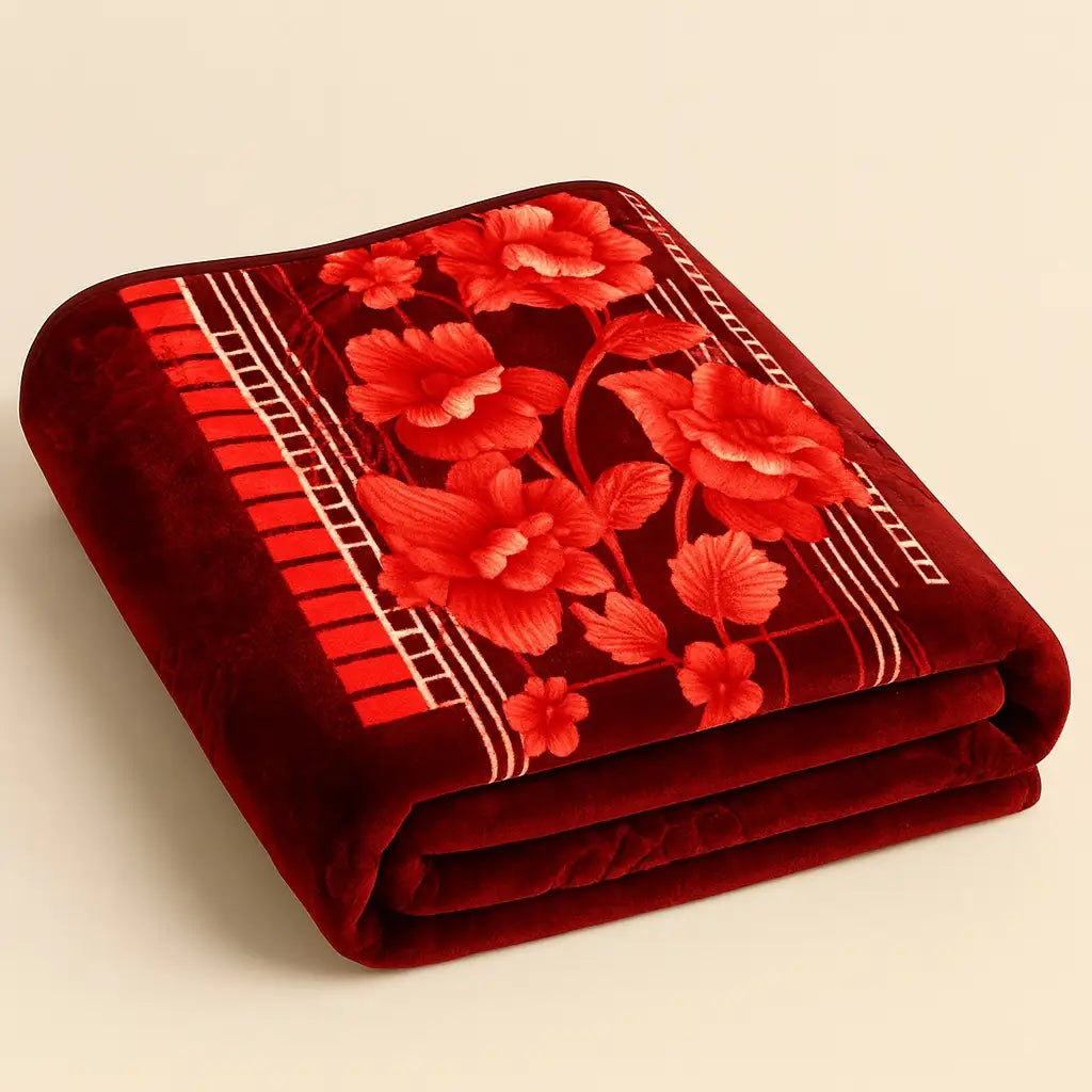 Red floral embossed baby blanket with soft cozy fabric, 80 x 110 cm