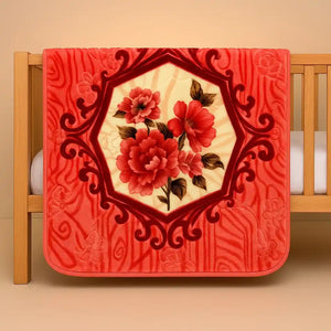 Red floral royal embossed baby blanket with soft cushy material