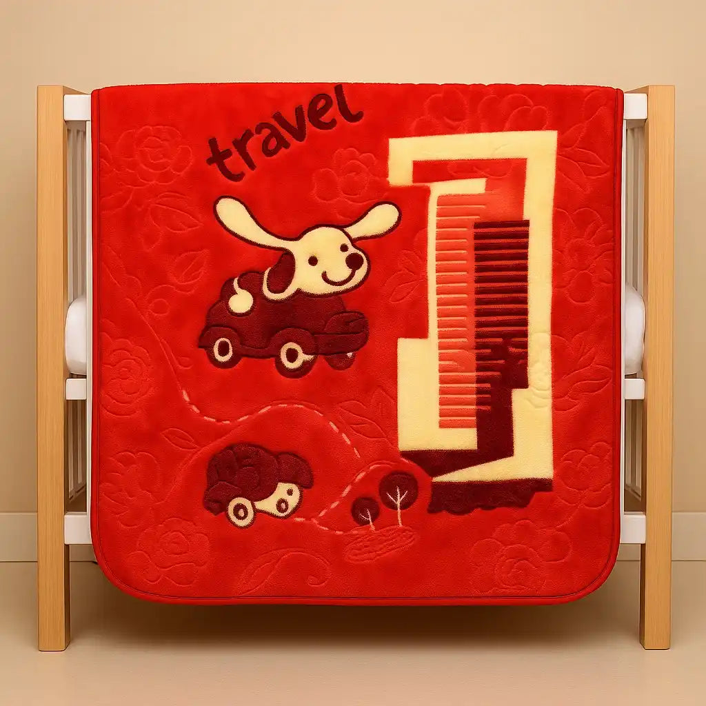 Red royal embossed baby blanket in double-sided design