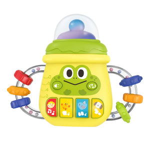 Baby silicone teether toy with colorful buttons, soft teether top and light feature