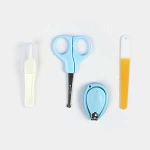 Blue baby grooming kit nail care tools including scissors, tweezers and nail file