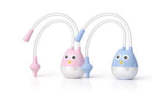 Owl baby nasal aspirator color options in blue and pink