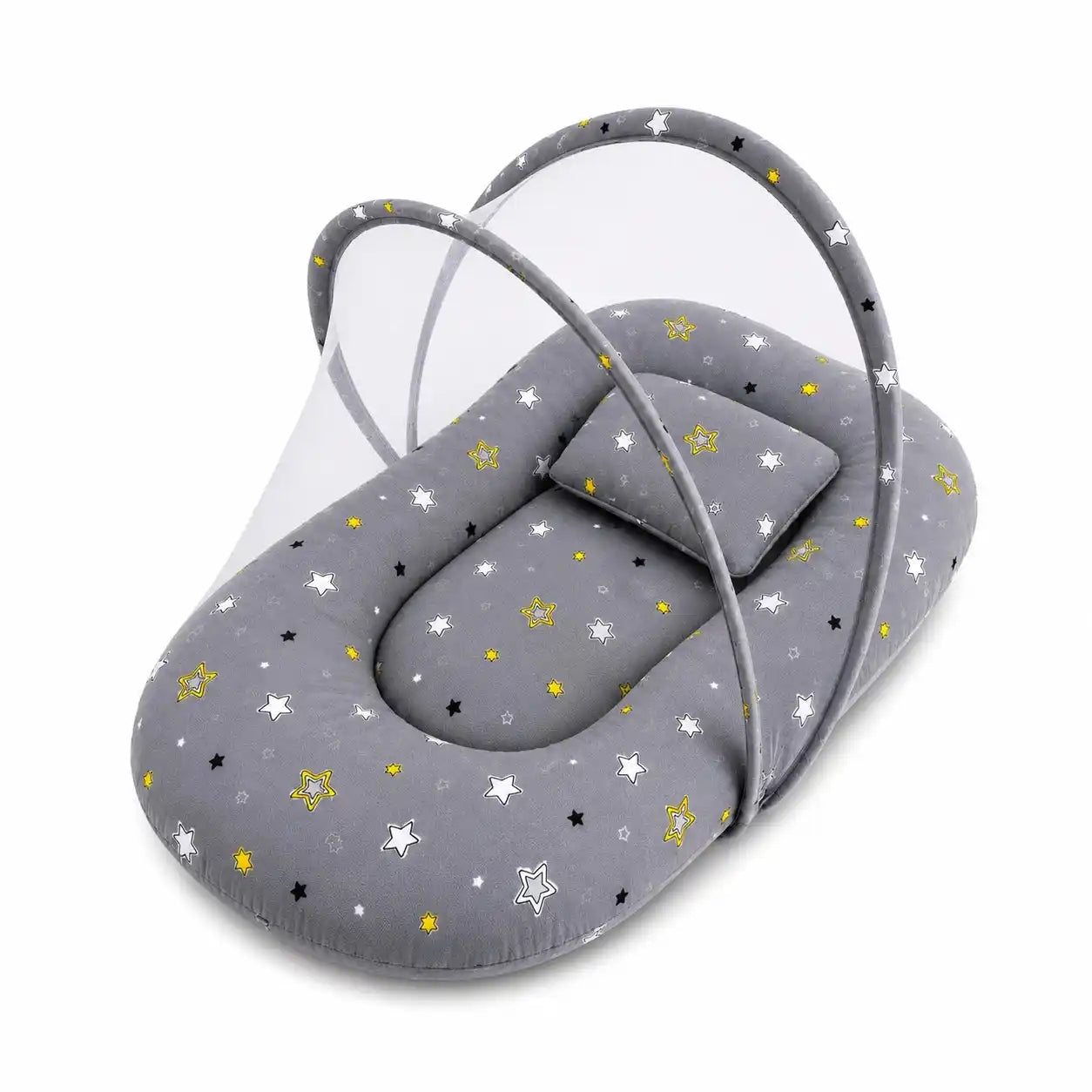 Baby Carry Nest with Pillow & Full Mosquito Net – Grey