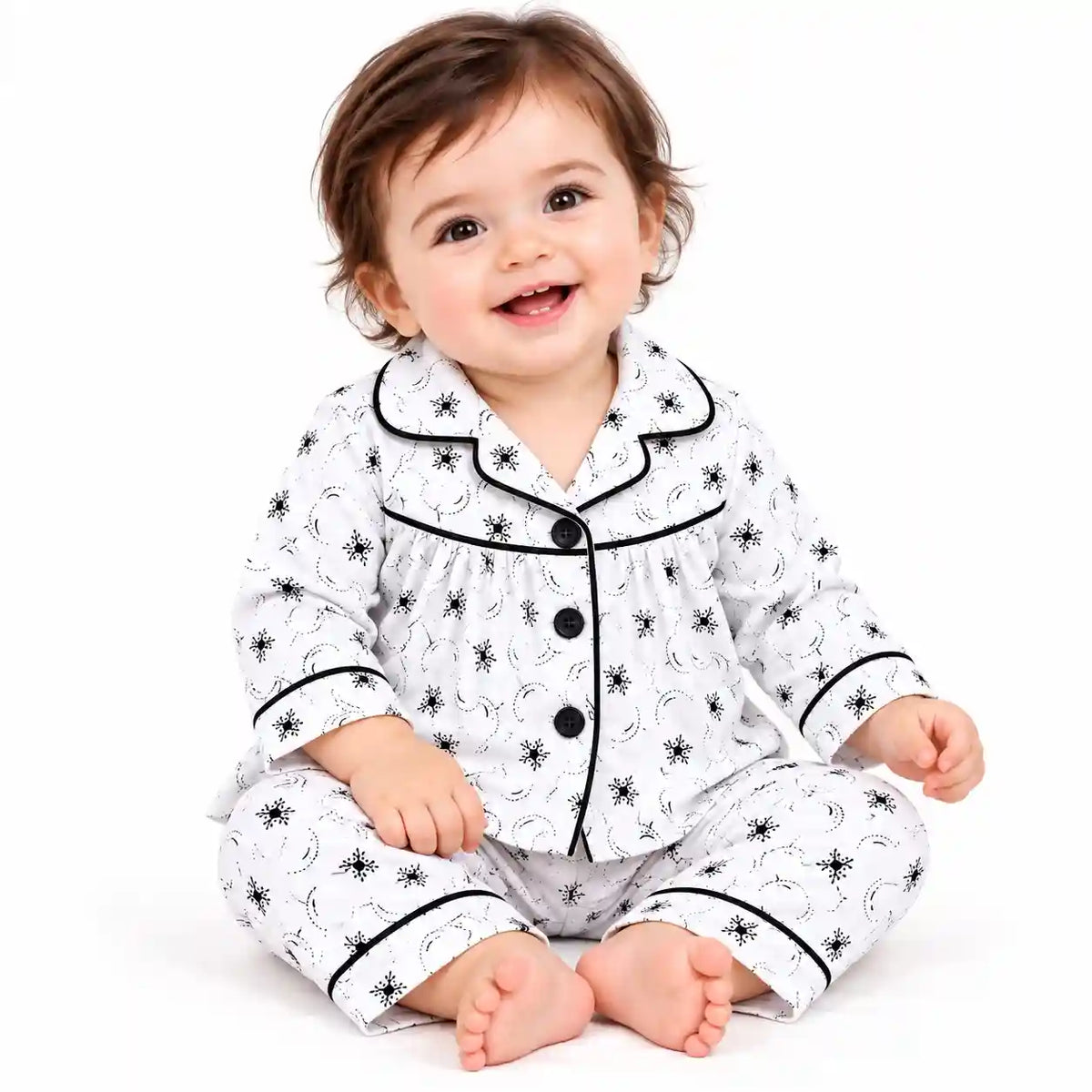 Baby Girl Wearing Floral Print Night Suit Shirt and Pajama